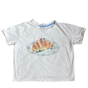 Messy Bun Just Chillin white‎ croissant cropped short sleeve shirt SIZE 10
